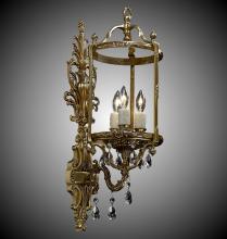  WS2284-A-01G-PI - 3 Light 8 inch Lantern Wall Sconce with Clear Curved glass & Crystal