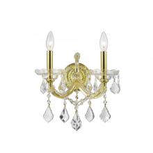  W23070G12 - Maria Theresa 2-Light Gold Finish and Clear Crystal Candle Wall Sconce Light 12 in. W x 16 in. H Med