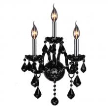  W23103C13-BL - Provence 3-Light Chrome Finish and Black Crystal Candle Wall Sconce Light 13 in. W x 18 in. H Medium