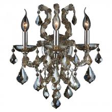  W23116C15-GT - Maria Theresa 3-Light Chrome Finish and Golden Teak Crystal Candle Wall Sconce Light 15 in. W x 19 i