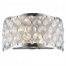  W23410C12-CL - Paris 2-Light Chrome Finish with Clear Crystal Wall Sconce Light 12 in. W x 6 in. H Medium