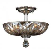  W33142C12-GT - Mansfield 3-Light Chrome Finish and Golden Teak Crystal Bowl Semi Flush Mount Ceiling Light 12 in. S