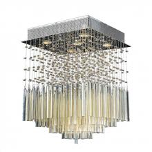  W33261C16-GT - Torrent Collection 5 Light Chrome Finish and Golden Teak Crystal Flush Mount Ceiling Light 16" L