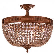  W33353FG20-GT - Winchester 6-Light French Gold Finish and Golden Teak Crystal Semi Flush Mount Ceiling Light 20 in. 