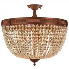  W33353FG24-GT - Winchester 9-Light French Gold Finish and Golden Teak Crystal Semi Flush Mount Ceiling Light 24 in. 