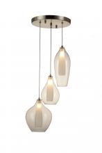  W33826MN12 - Botella 3-Light Matte Nickel Finish Halogen / LEd Clear Glass Cascade Pendant Ceilng Light d12 in. x