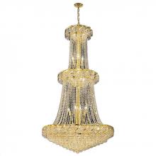  W83036G36 - Empire 32-Light Gold Finish and Clear Crystal Chandelier 36 in. Dia x 66 in. H Round Large