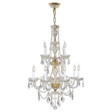  W83098G28 - Provence 12-Light Gold Finish and Clear Crystal Chandelier 28 in. Dia x 41 in. H Two 2 Tier Large