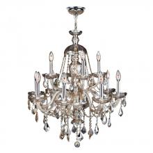  W83101C28-GT - Provence 12-Light Chrome Finish and Golden Teak Crystal Chandelier 28 in. Dia x 31 in. H Two 2 Tier 