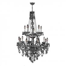  W83107C33-SM - Provence 15-Light Chrome Finish and Smoke Crystal Chandelier 33 in. Dia x 52 in. H Two 2 Tier Large