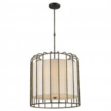  W83292AB24 - Sprocket 9-Light Metal Cage Pendant Light in Antique Bronze Finish with Ivory Shade 24 in. D x 24 in