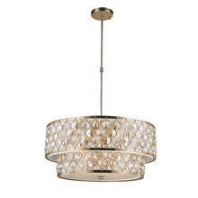  W83411CG28-CM - Paris 12-Light Champagne Gold Finish with Clear and Golden Teak Crystal drum Two 2 Tier Pendant Ligh