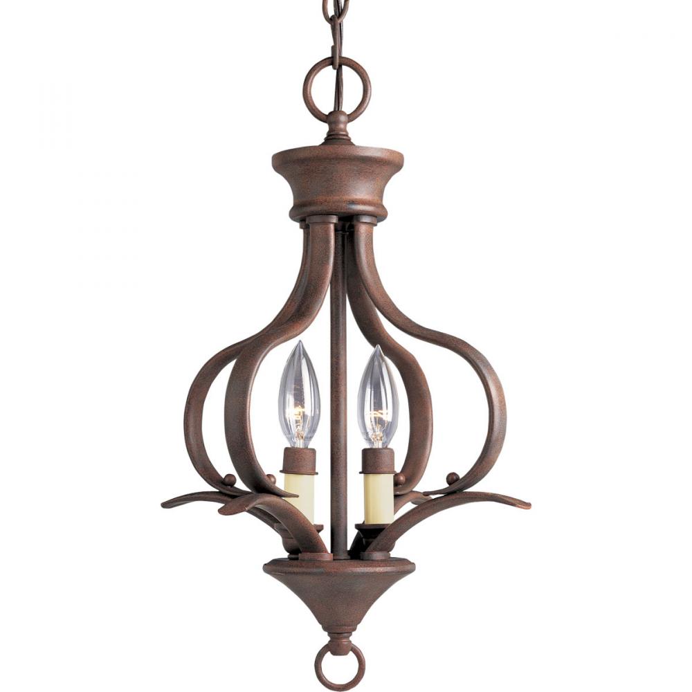 Two Light Copper Open Frame Foyer Hall Fixture