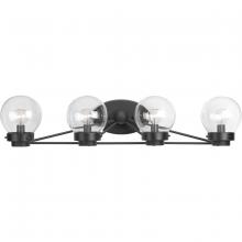  P300115-031 - Spatial Collection Four-Light Matte Black Clear Glass Global Bath Vanity Light