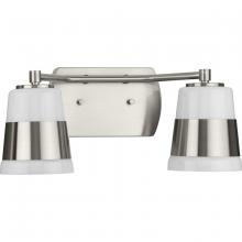  P300443-009 - Haven Collection Two-Light Brushed Nickel Opal Glass Luxe Industrial Bath Light