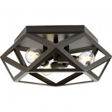  P350244-129 - Saucedo Collection Three-Light Architectural Bronze Modern 14.6" Flush Mount