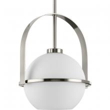  P500358-009 - Delayne Collection One-Light Mid-Century Modern Brushed Nickel Etched Opal Glass Pendant Light