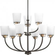  P400010-020 - West Village Collection Nine-Light Antique Bronze Etched Double Prismatic Glass Farmhouse Chandelier