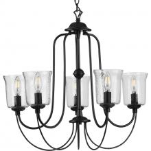  P400194-031 - Bowman Collection Five-Light Matte Black Clear Chiseled Glass Coastal Chandelier Light