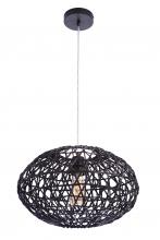  P2003-FB - Natural Pendant 1 Light Pendant w/ Woven Black Rattan Orb