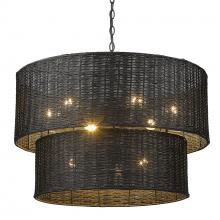  1084-9 BLK-BW - Erma 9 Light Chandelier in Matte Black and Black Wicker