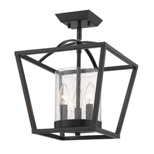  4309-SF BLK-BLK-SD - Mercer Semi-Flush in Matte Black with Matte Black accents and Seeded Glass