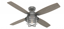  50390 - Hunter 52 inch Port Royale Matte Silver Damp Rated Ceiling Fan with LED Light Kit & Handheld Remote