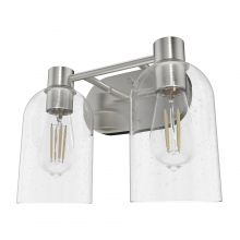  19778 - Hunter Lochemeade Brushed Nickel with Seeded Glass 2 Light Bathroom Vanity Wall Light Fixture