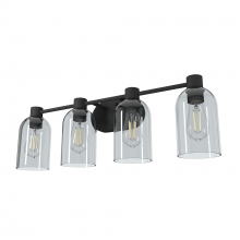  19711 - Hunter Lochemeade Natural Black Iron with Smoked Glass 4 Light Bathroom Vanity Wall Light Fixture