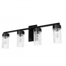  45223 - Hunter Gatz Matte Black with Clear Fluted Glass 4 Light Bathroom Vanity Wall Light Fixture