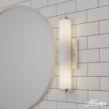  19942 - Hunter Holly Grove Brushed Nickel with Cased White Glass 2 Light Bathroom Vanity Wall Light Fixture