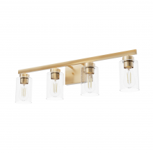  13081 - Hunter Hartland Alturas Gold with Seeded Glass 4 Light Bathroom Vanity Wall Light Fixture