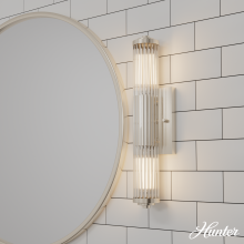  19943 - Hunter Holly Grove Brushed Nickel with Clear Glass 2 Light Bathroom Vanity Wall Light Fixture