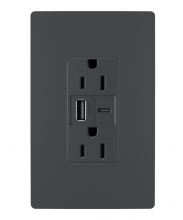  R26USBAC6G - radiant® 15A Tamper-Resistant Ultra-Fast USB Type A/C Outlet, Graphite