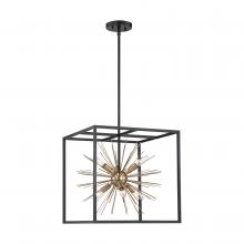  60/6730 - Spirefly- 6 Light PendantMatte Black and Burnished Brass Finish